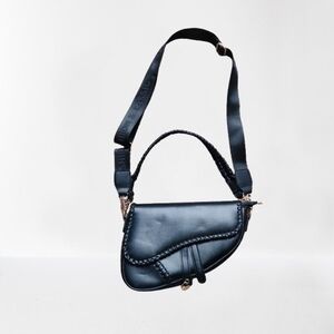 NEW Black Braided Saddle Crossbody Bag Designer Inspired Curved Flap